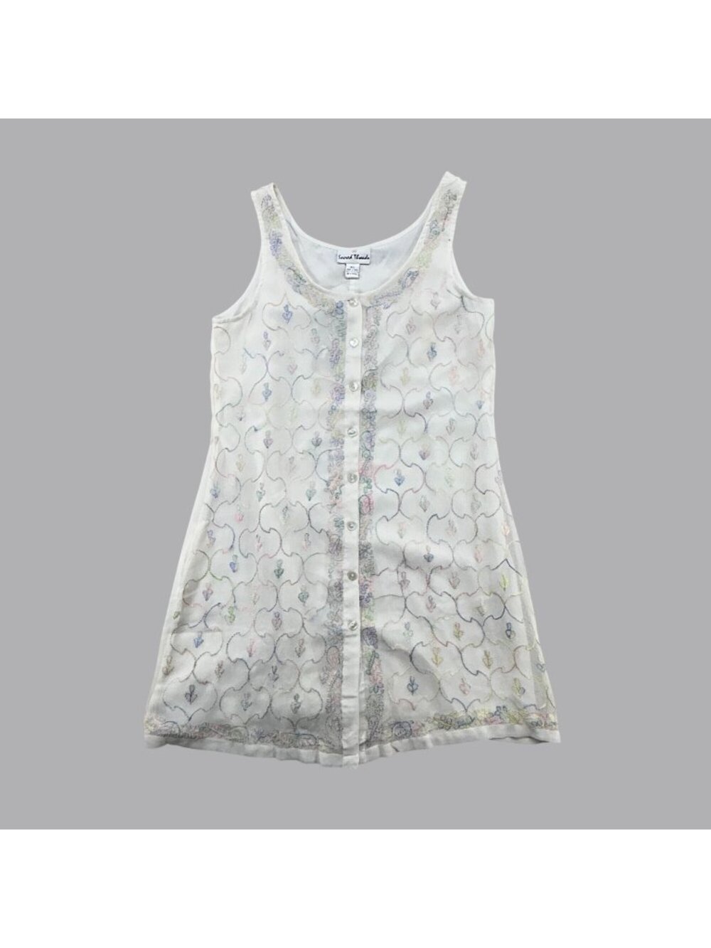 Sacred Threads Embroidered Sheer Sleeveless Tunic Top Womens M/L Boho Y2K